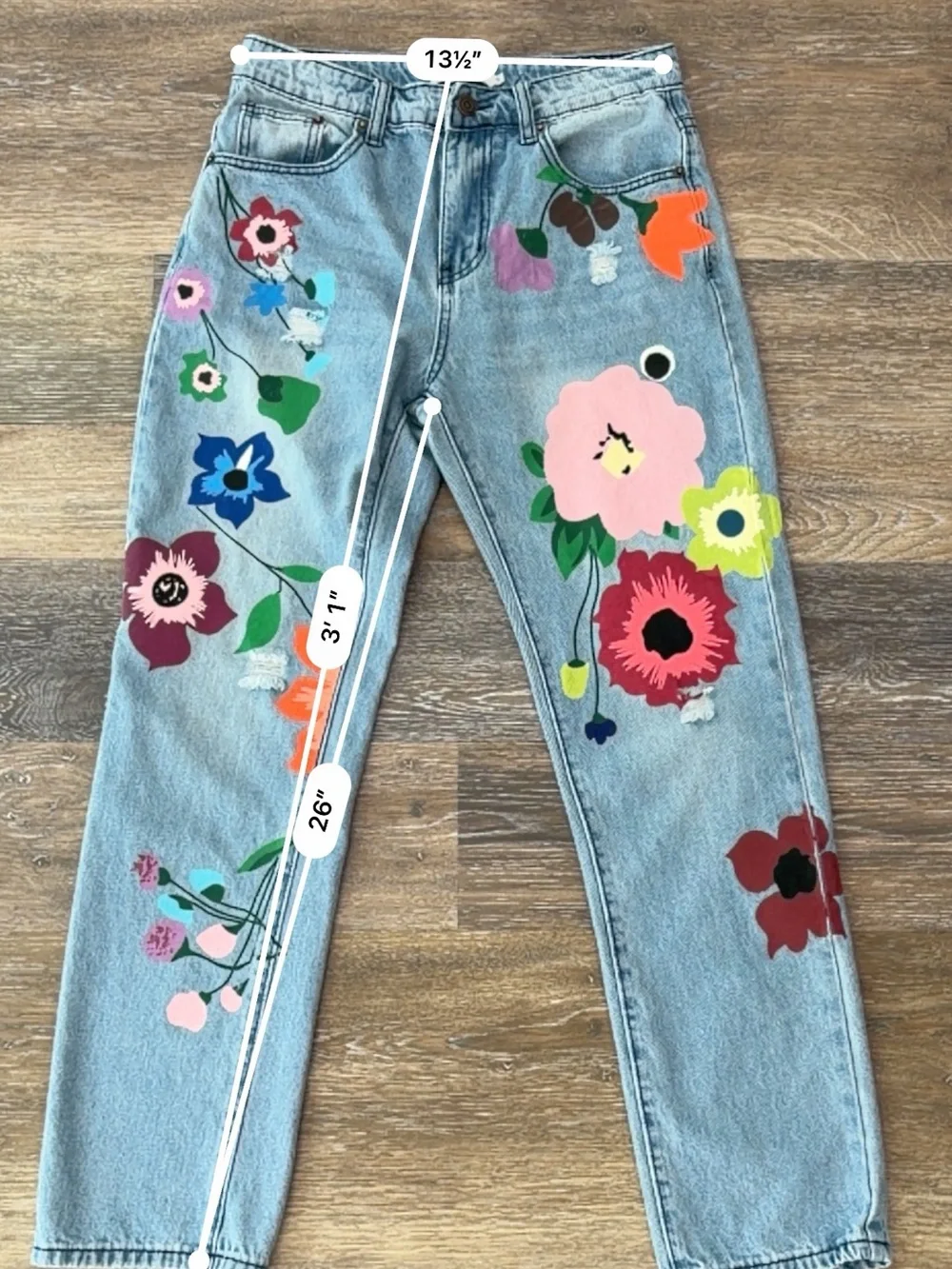 Misslook Painted Floral light distressed Jeans Size S